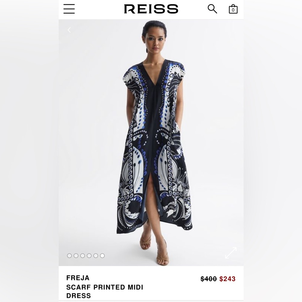 REISS Freja Scarf Print Dress Caftan Cover-up Sz 8